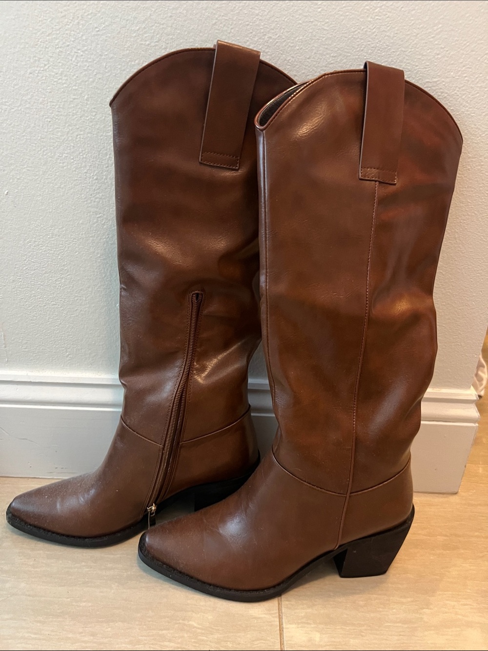 Women's Brown Mid-Calf Western Heeled Boots